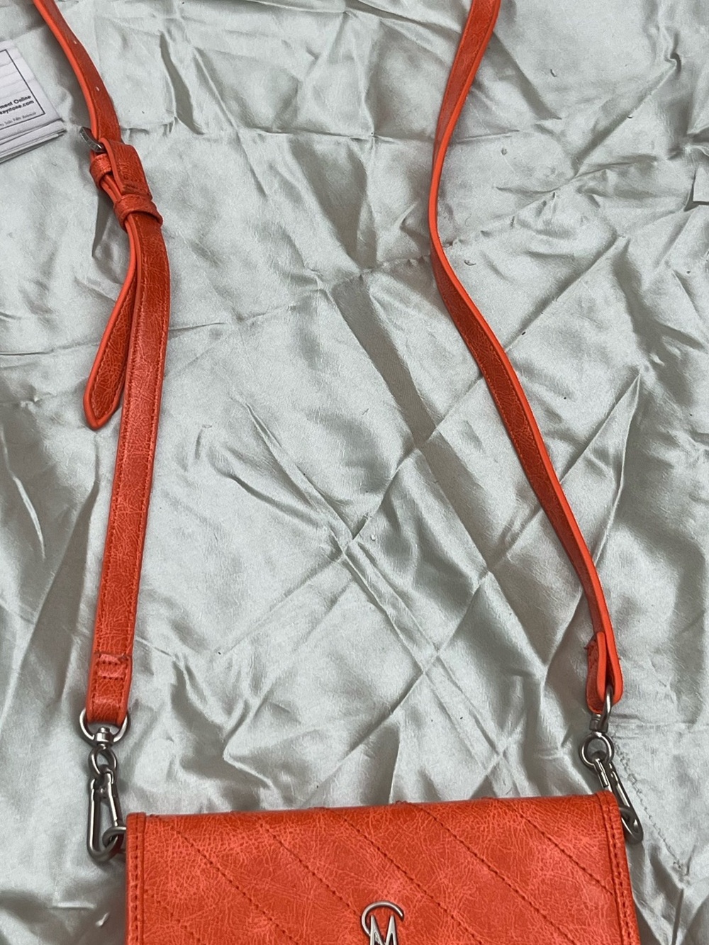 Steve Madden Orange Quilted Crossbody Wallet Purse Detachable Strap Magnetic
